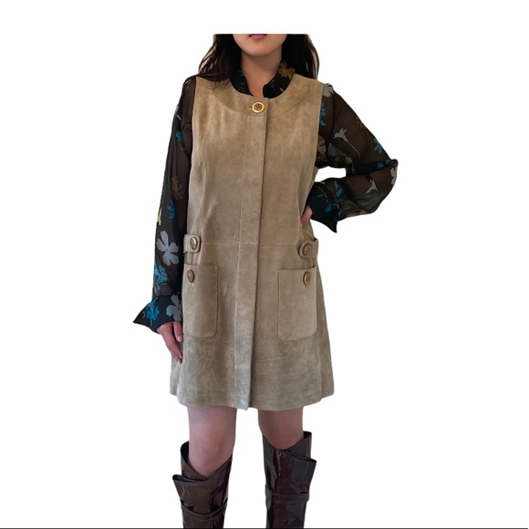 Suede sheath Dress / Sarafan - tan suede M - Picture 10 of 10